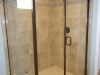 Travertine Tile Shower with Decorative Glass and Natural Stone Mixed Mosaic Accent